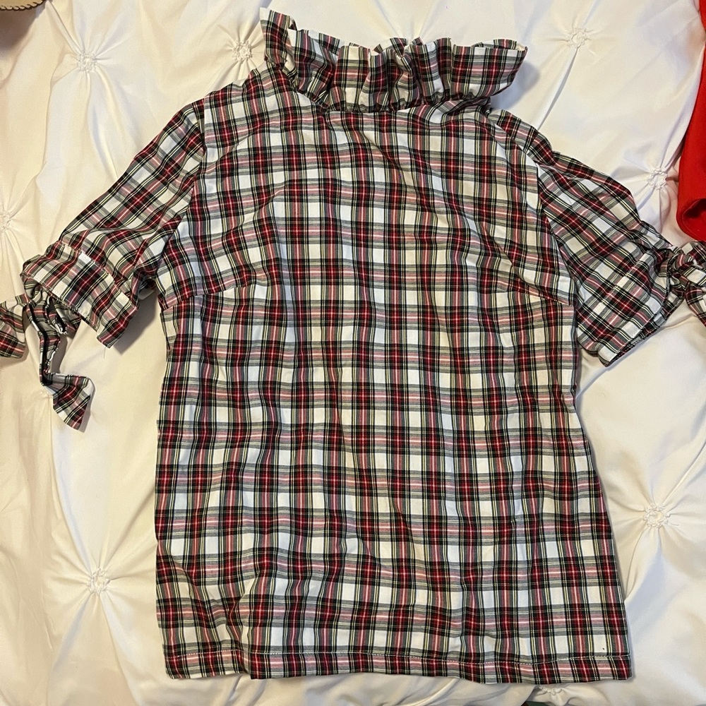 Elizabeth Wilson Designs Plaid Ruffle Top M Medium